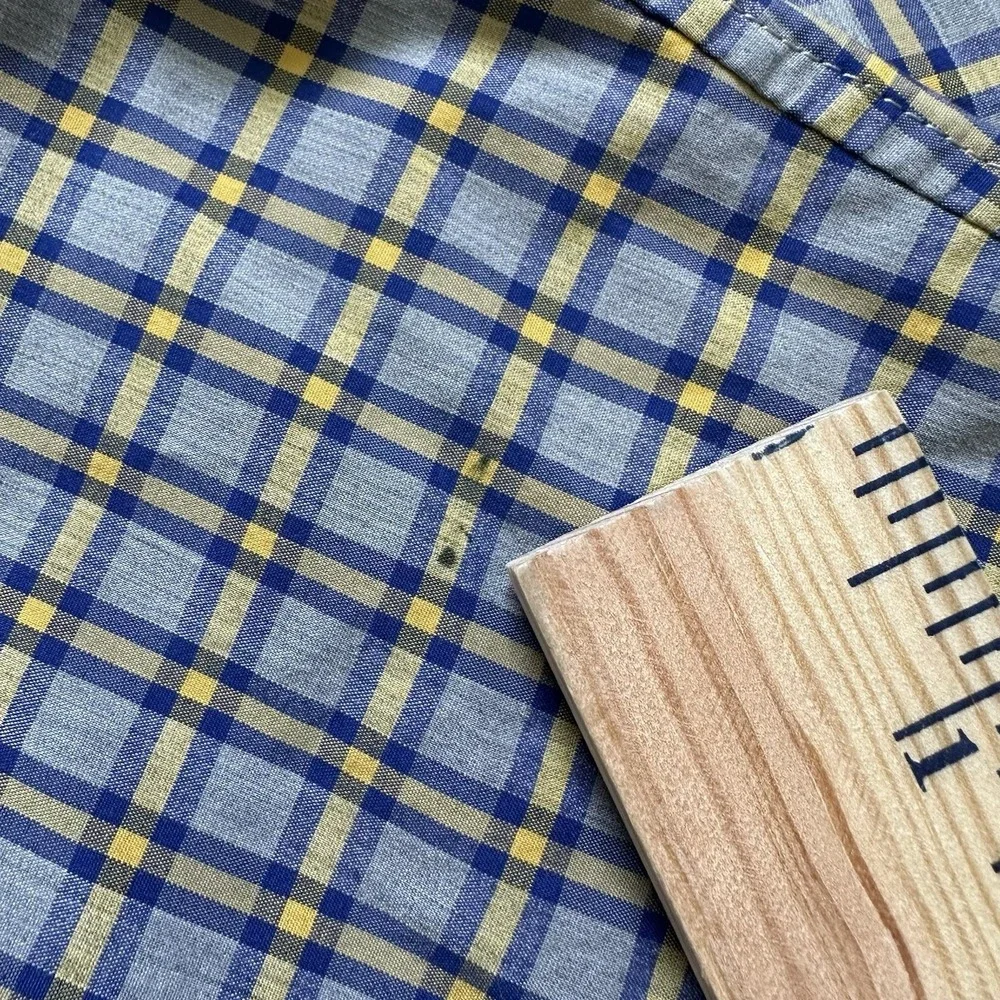 Banana Republic Men's Yllw Blue Plaid Slim Fit Flex Tech Stretch Cotton Shirt L